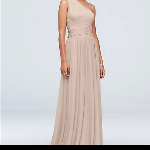 David's Bridal One Shoulder Mesh Bridesmaid Dress - Picture 2 of 9